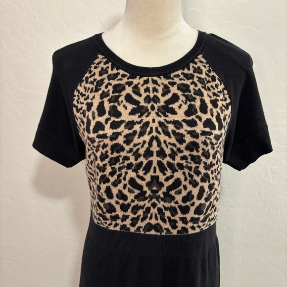 Worthington Black and Leopard Print Knit Short Sleeve Soft Sheath Dress Size L - Picture 6 of 9